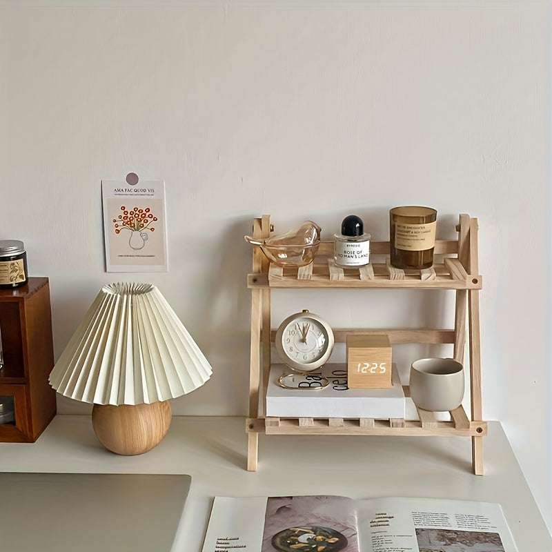 1pc Wooden Storage Shelf, 2-Tiers Desktop Organizer Shelves, Trapezoidal Desk Display Rack, Desktop Stationary Office Storage Rack, Stylish Decoration For Dorm, Home, School, Office, Etc Desk Storage Organization