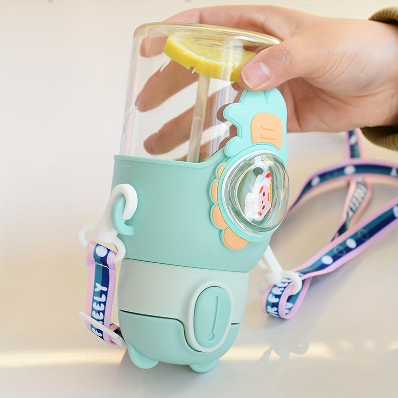1pc 600ml/20oz Cute Cartoon Leak-Resistant Outdoor Water Bottle with Straw and Carrying Strap - Portable, BPA-Free, Durable, Easy-to-Clean Design for School, Travel, Sports, and Daily Use