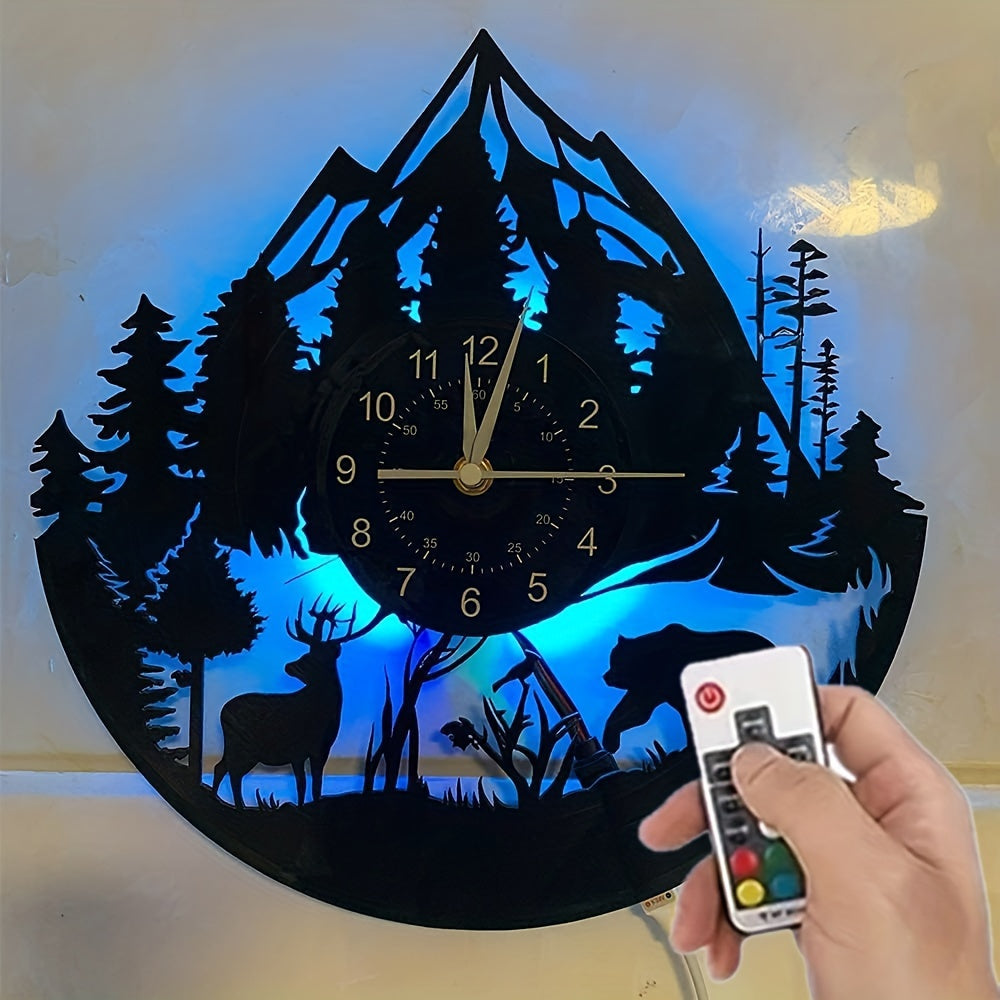 1pc Vinyl Record Wall Clock, Forest Wildlife Theme Wall Clock, Silent Clock, For Birthday, For Living Room Bedroom, Room Home Decor, Kitchen Office Decor, Mother's Day Spring School Season Graduation Gift