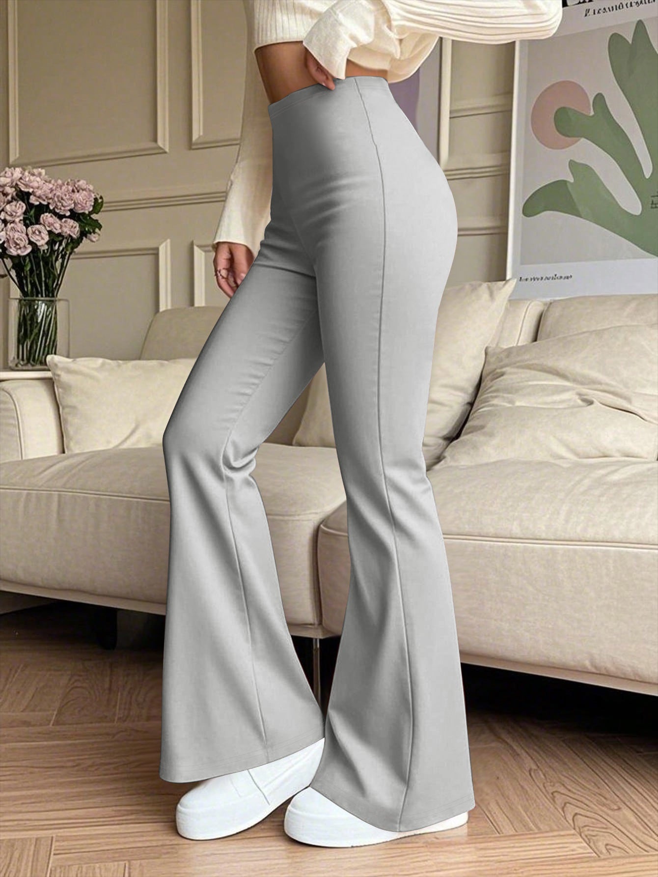 Women's High-Waisted Flared Pants - Solid Color High Elasticity Trousers, All-Season Comfort & Machine Washable, Versatile Casual & Formal Wear for Office, Errands, Social Gatherings, Ladies Pants