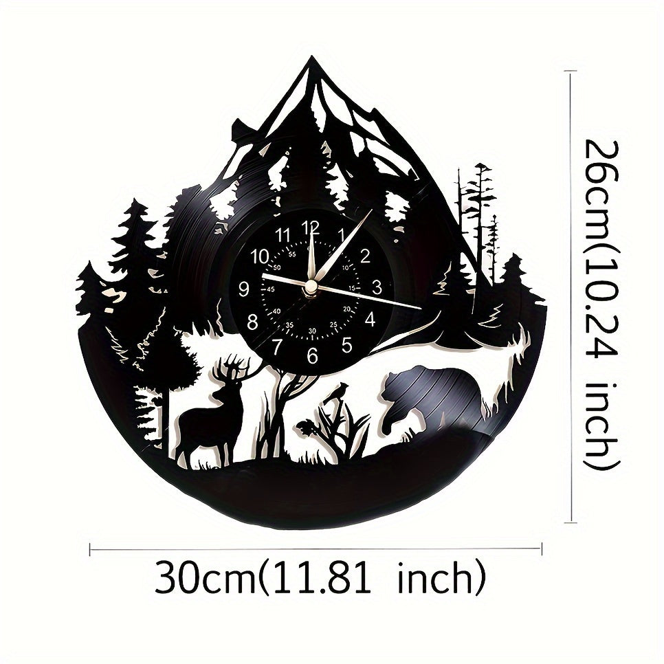 1pc Vinyl Record Wall Clock, Forest Wildlife Theme Wall Clock, Silent Clock, For Birthday, For Living Room Bedroom, Room Home Decor, Kitchen Office Decor, Mother's Day Spring School Season Graduation Gift