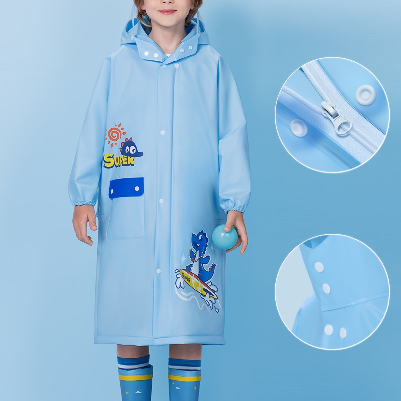Girls' Cute Cartoon Rabbit Print Hooded Raincoat with Backpack Pocket - All-Season High Quality Jacket, Loose Fit Long Sleeve Pink Rain Gear for Outdoor Play, School & Parties