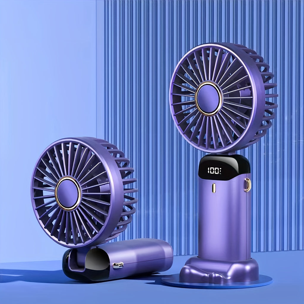1pc Compact Handheld Fan - USB Rechargeable, 5-Speed, Foldable Design with LED Display - Ideal for Office, Outdoor Travel, & Back to School
