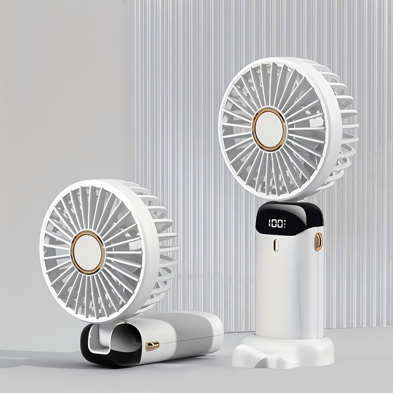 1pc Compact Handheld Fan - USB Rechargeable, 5-Speed, Foldable Design with LED Display - Ideal for Office, Outdoor Travel, & Back to School