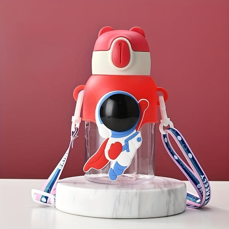 1pc 600ml/20oz Cute Cartoon Leak-Resistant Outdoor Water Bottle with Straw and Carrying Strap - Portable, BPA-Free, Durable, Easy-to-Clean Design for School, Travel, Sports, and Daily Use