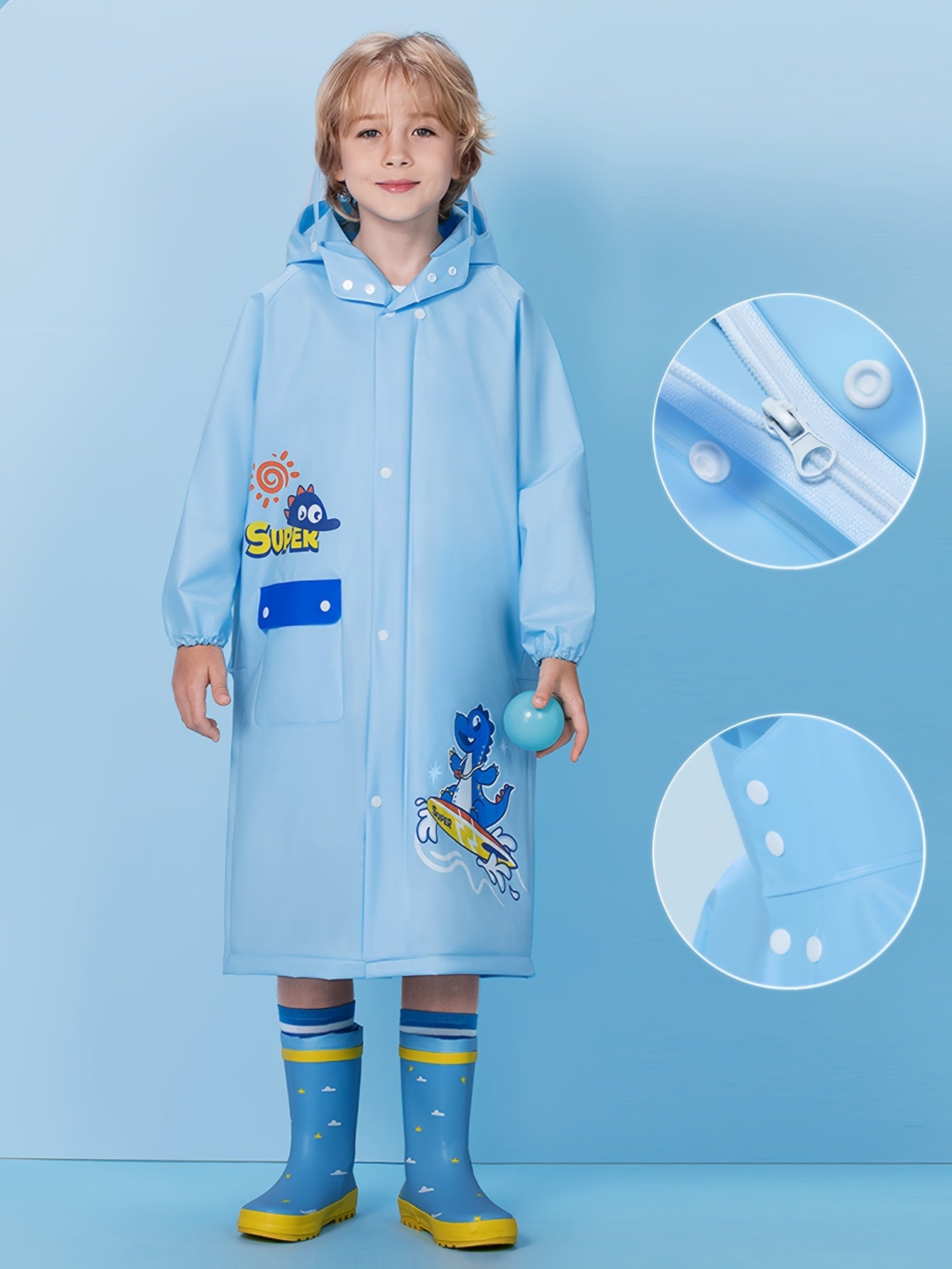 Girls' Cute Cartoon Rabbit Print Hooded Raincoat with Backpack Pocket - All-Season High Quality Jacket, Loose Fit Long Sleeve Pink Rain Gear for Outdoor Play, School & Parties