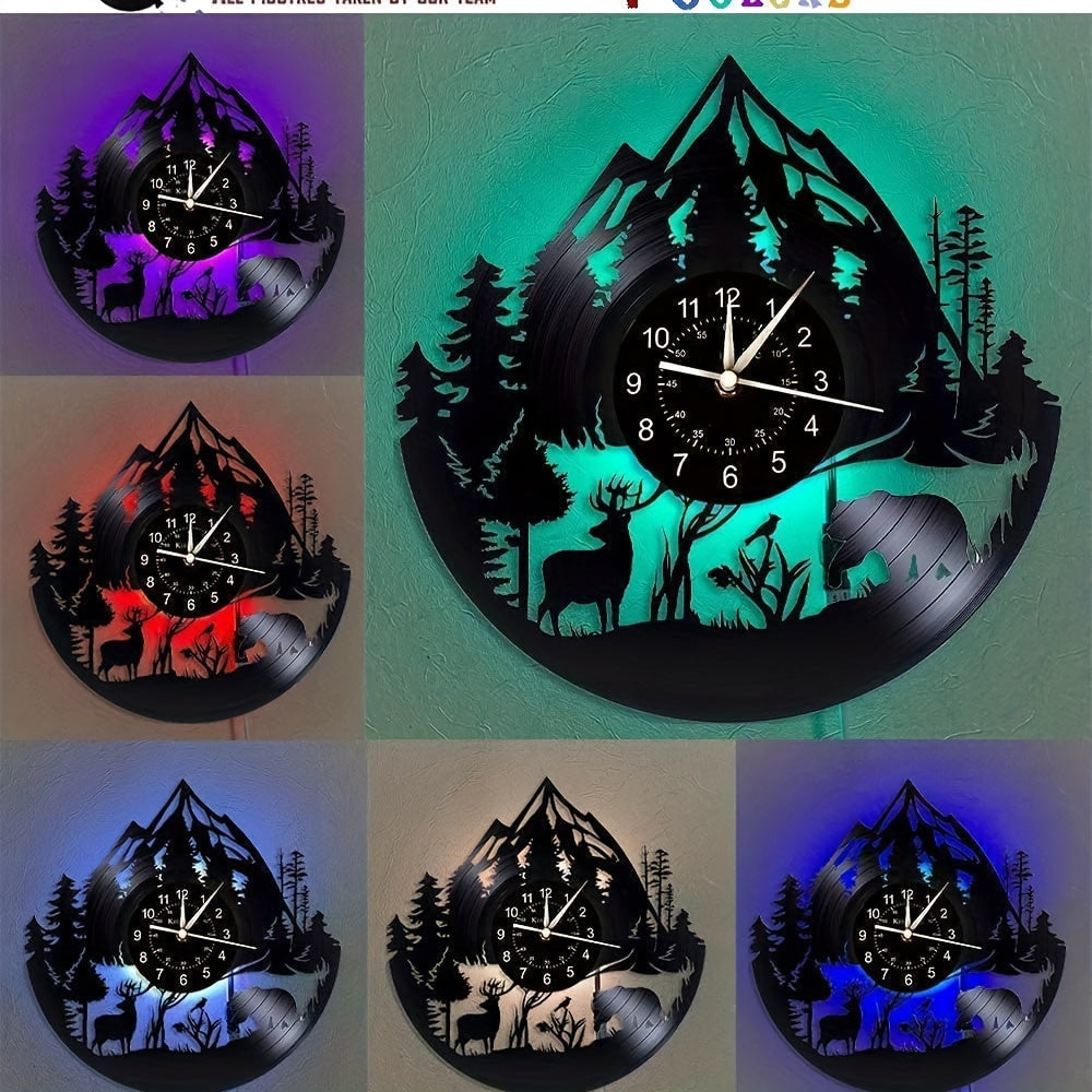 1pc Vinyl Record Wall Clock, Forest Wildlife Theme Wall Clock, Silent Clock, For Birthday, For Living Room Bedroom, Room Home Decor, Kitchen Office Decor, Mother's Day Spring School Season Graduation Gift