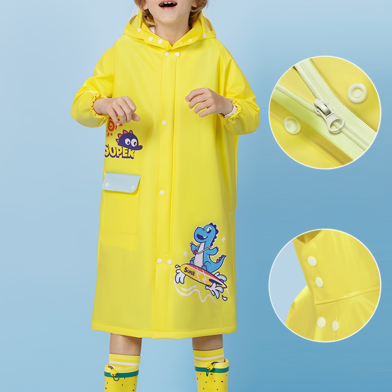 Girls' Cute Cartoon Rabbit Print Hooded Raincoat with Backpack Pocket - All-Season High Quality Jacket, Loose Fit Long Sleeve Pink Rain Gear for Outdoor Play, School & Parties