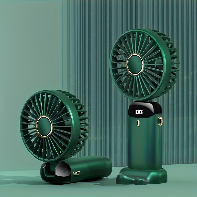 1pc Compact Handheld Fan - USB Rechargeable, 5-Speed, Foldable Design with LED Display - Ideal for Office, Outdoor Travel, & Back to School