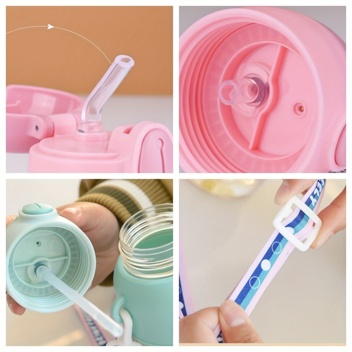 1pc 600ml/20oz Cute Cartoon Leak-Resistant Outdoor Water Bottle with Straw and Carrying Strap - Portable, BPA-Free, Durable, Easy-to-Clean Design for School, Travel, Sports, and Daily Use
