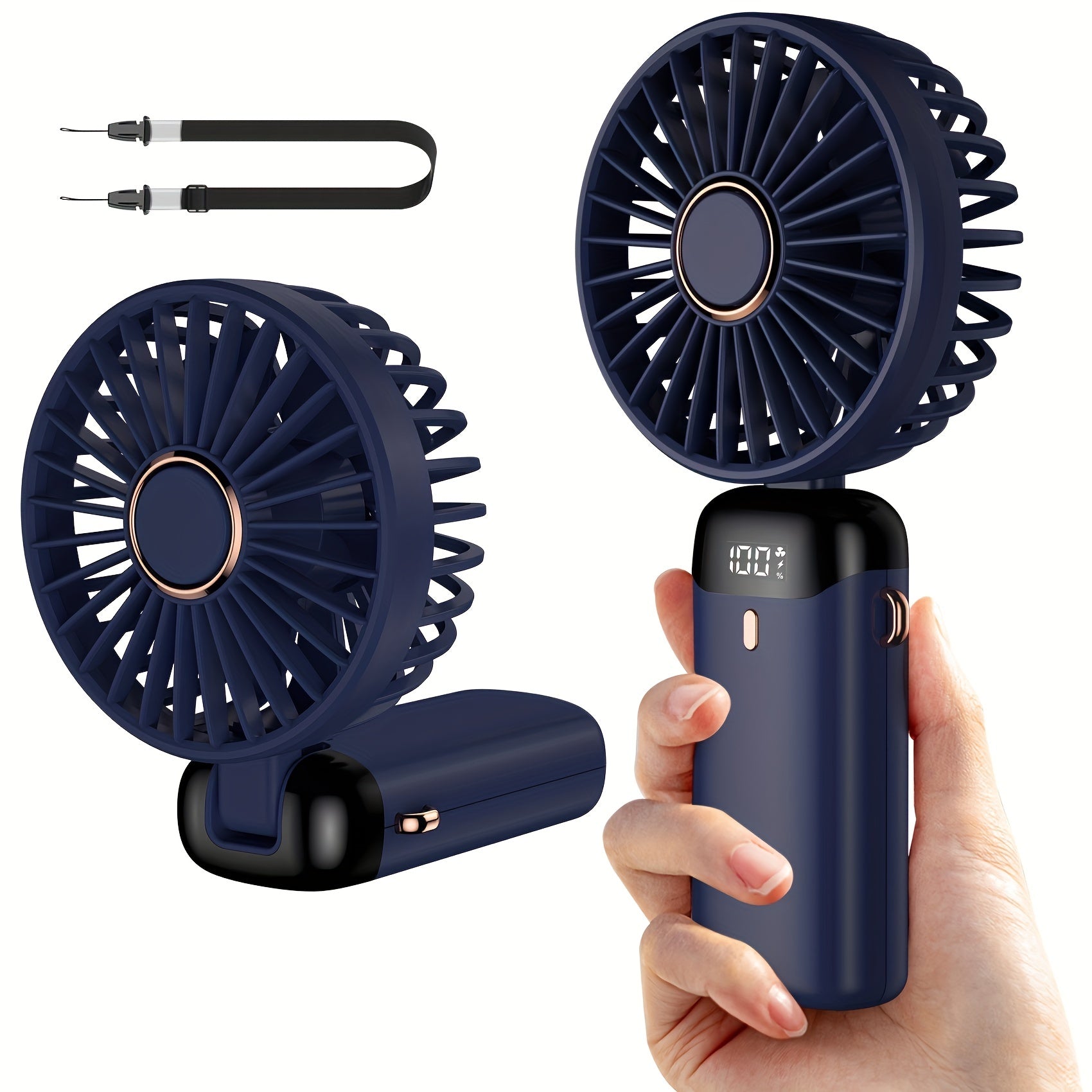1pc Compact Handheld Fan - USB Rechargeable, 5-Speed, Foldable Design with LED Display - Ideal for Office, Outdoor Travel, & Back to School
