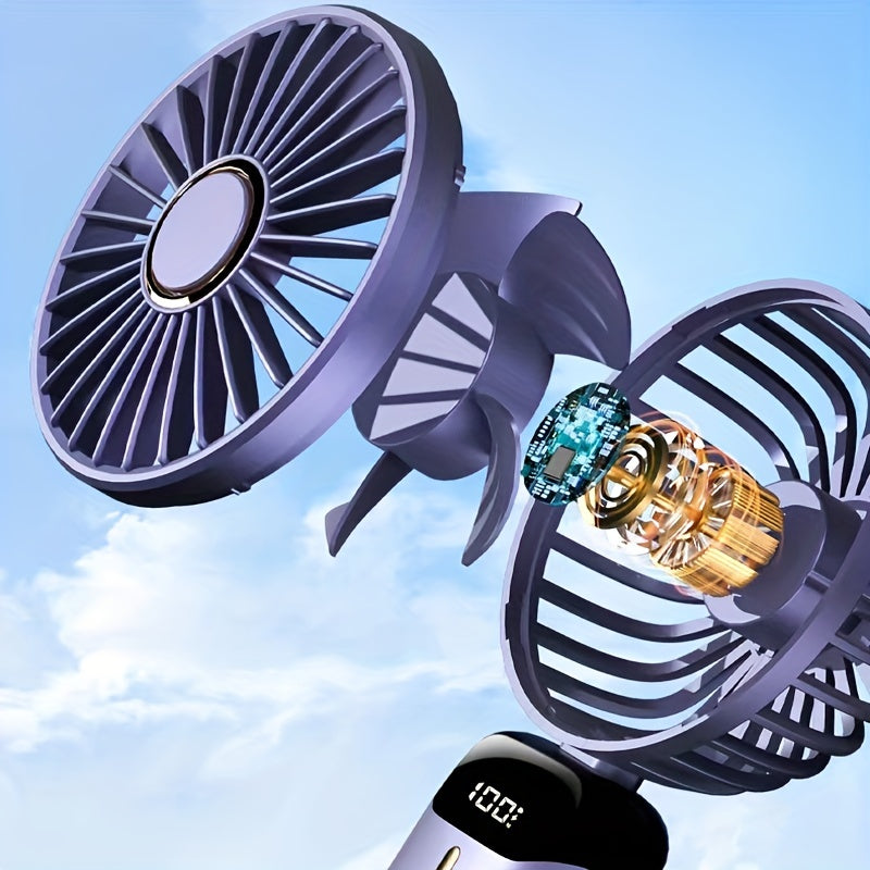 1pc Compact Handheld Fan - USB Rechargeable, 5-Speed, Foldable Design with LED Display - Ideal for Office, Outdoor Travel, & Back to School