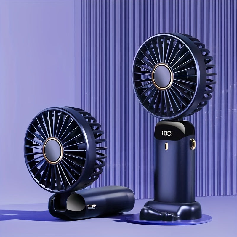 1pc Compact Handheld Fan - USB Rechargeable, 5-Speed, Foldable Design with LED Display - Ideal for Office, Outdoor Travel, & Back to School