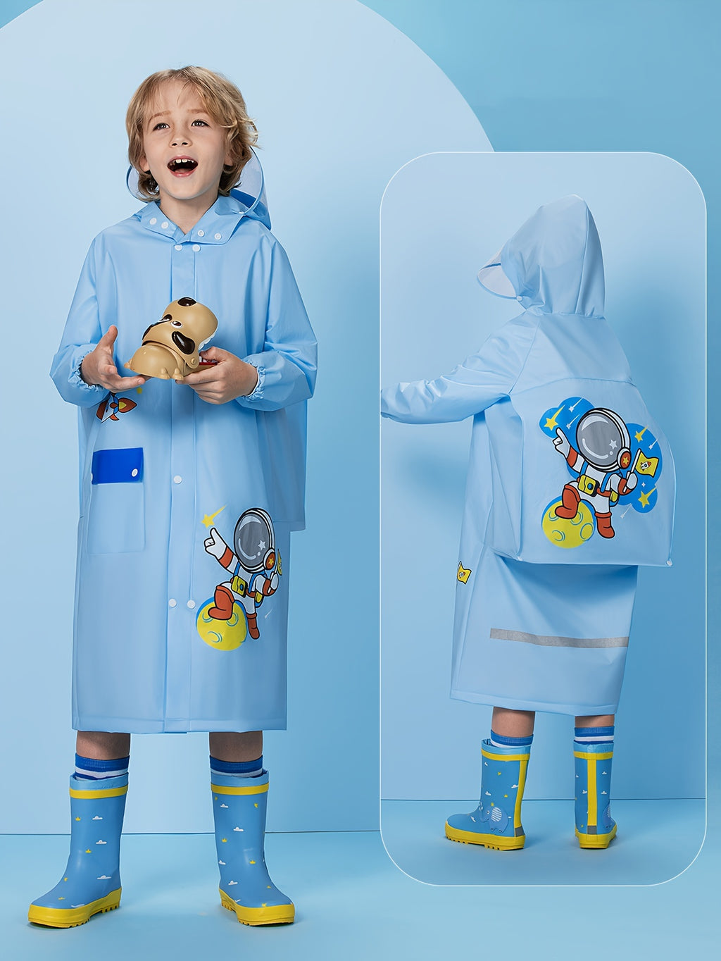 Girls' Cute Cartoon Rabbit Print Hooded Raincoat with Backpack Pocket - All-Season High Quality Jacket, Loose Fit Long Sleeve Pink Rain Gear for Outdoor Play, School & Parties