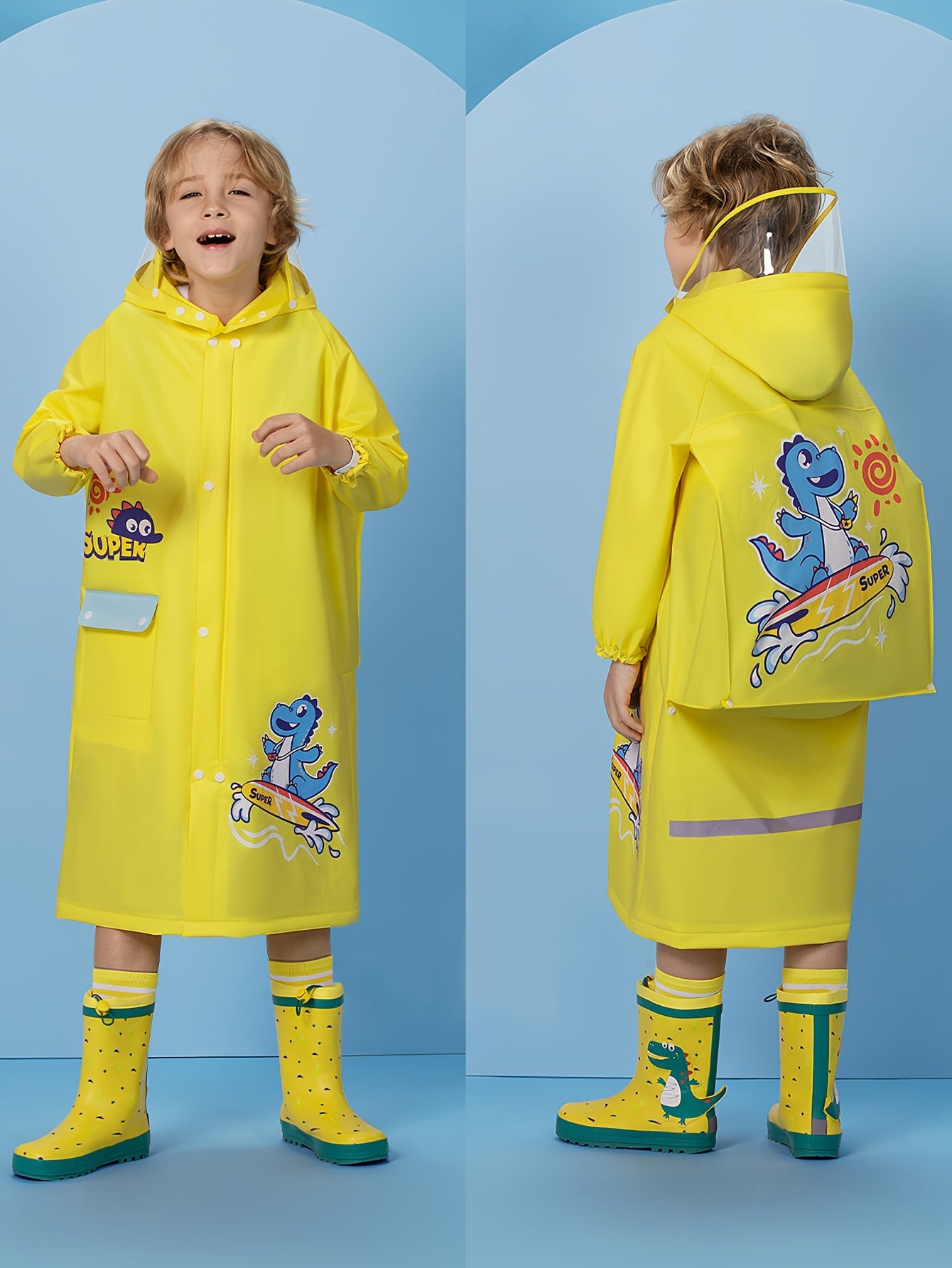 Girls' Cute Cartoon Rabbit Print Hooded Raincoat with Backpack Pocket - All-Season High Quality Jacket, Loose Fit Long Sleeve Pink Rain Gear for Outdoor Play, School & Parties