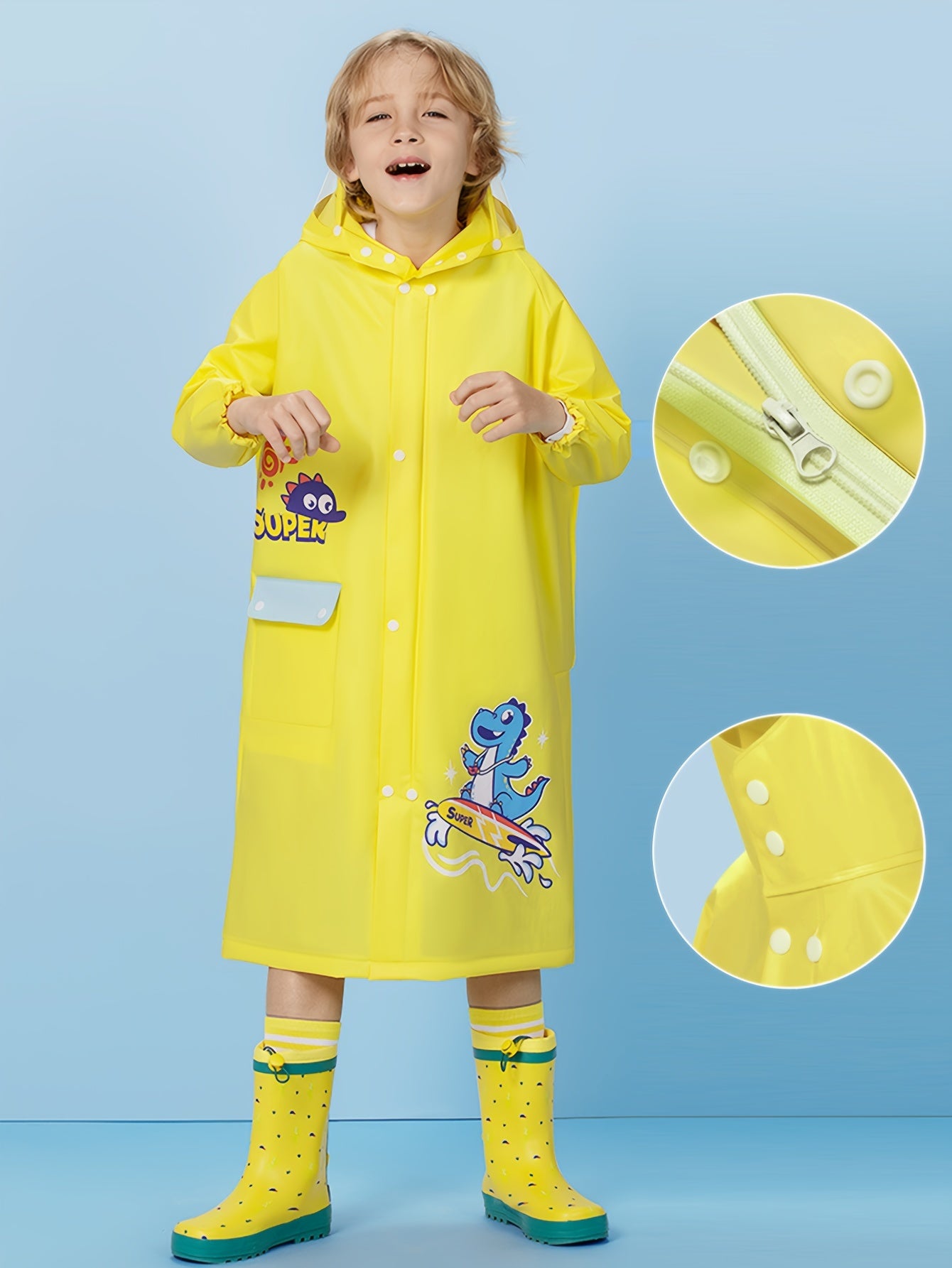Girls' Cute Cartoon Rabbit Print Hooded Raincoat with Backpack Pocket - All-Season High Quality Jacket, Loose Fit Long Sleeve Pink Rain Gear for Outdoor Play, School & Parties