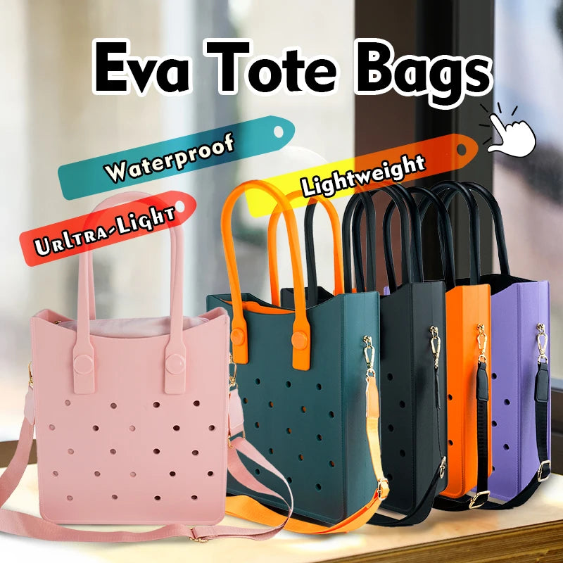 Lady EVA Tote Bag with Punch Holes Lightweight Waterproof Casual Fashion Handbag for Clog Bag Charm Travel Beach Bag Handbags