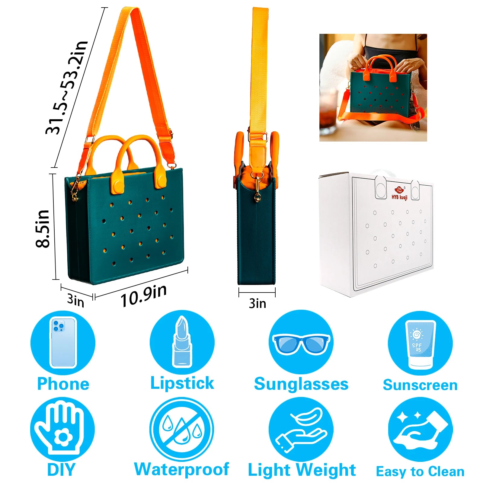 Lady EVA Tote Bag with Punch Holes Lightweight Waterproof Casual Fashion Handbag for Clog Bag Charm Travel Beach Bag Handbags