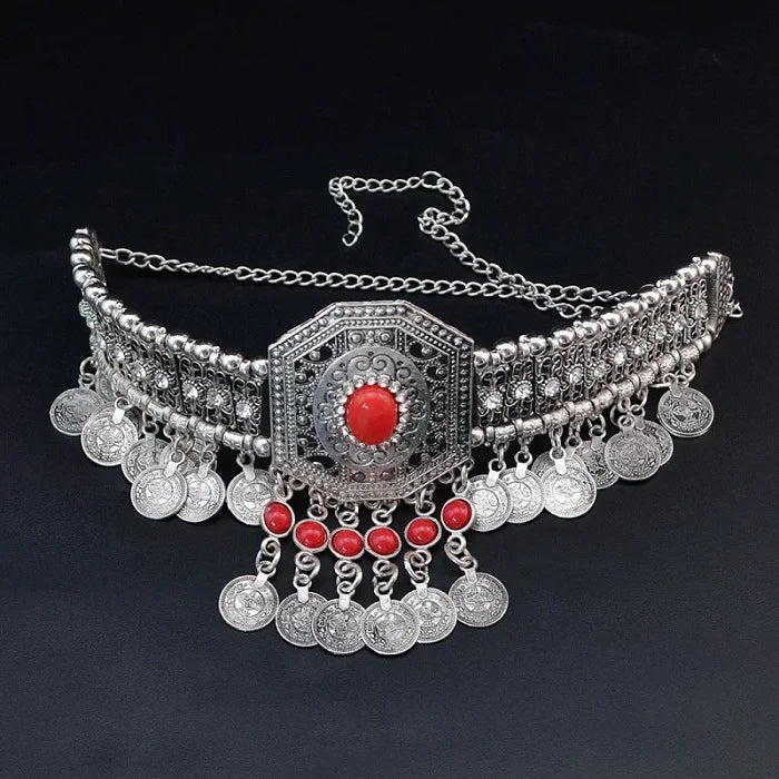 Turkish Ethnic Coin Choker Necklace Earrings for Women Vintage Gypsy Indian Afghan Dress Collar Statement Jewelry Sets
