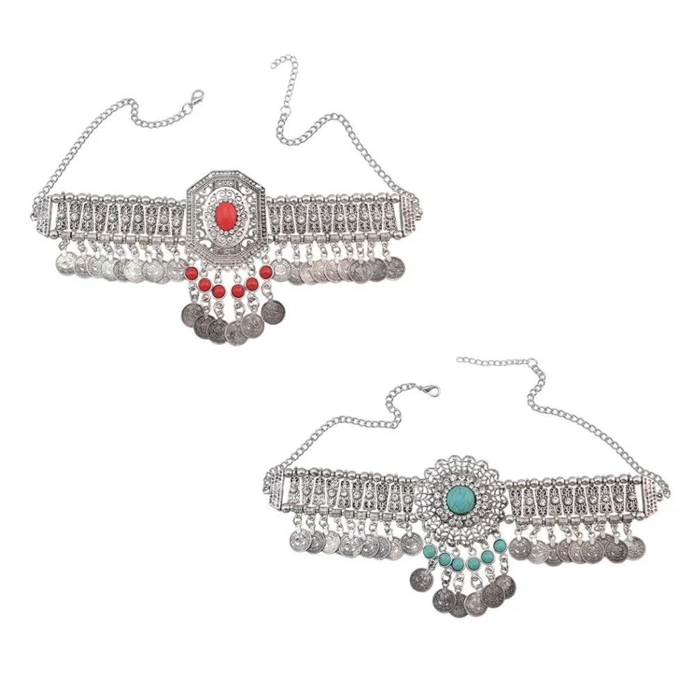 Turkish Ethnic Coin Choker Necklace Earrings for Women Vintage Gypsy Indian Afghan Dress Collar Statement Jewelry Sets