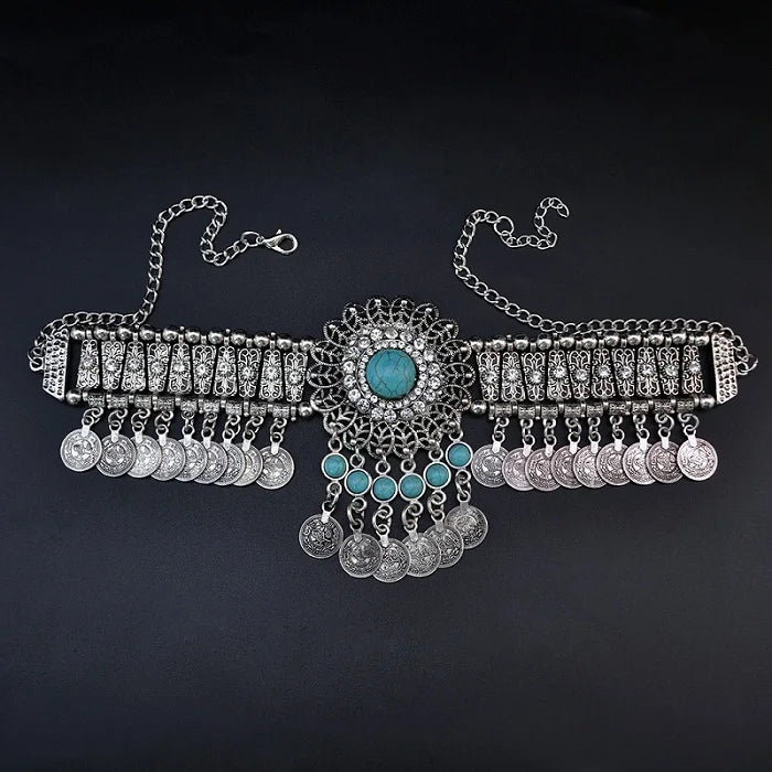 Turkish Ethnic Coin Choker Necklace Earrings for Women Vintage Gypsy Indian Afghan Dress Collar Statement Jewelry Sets