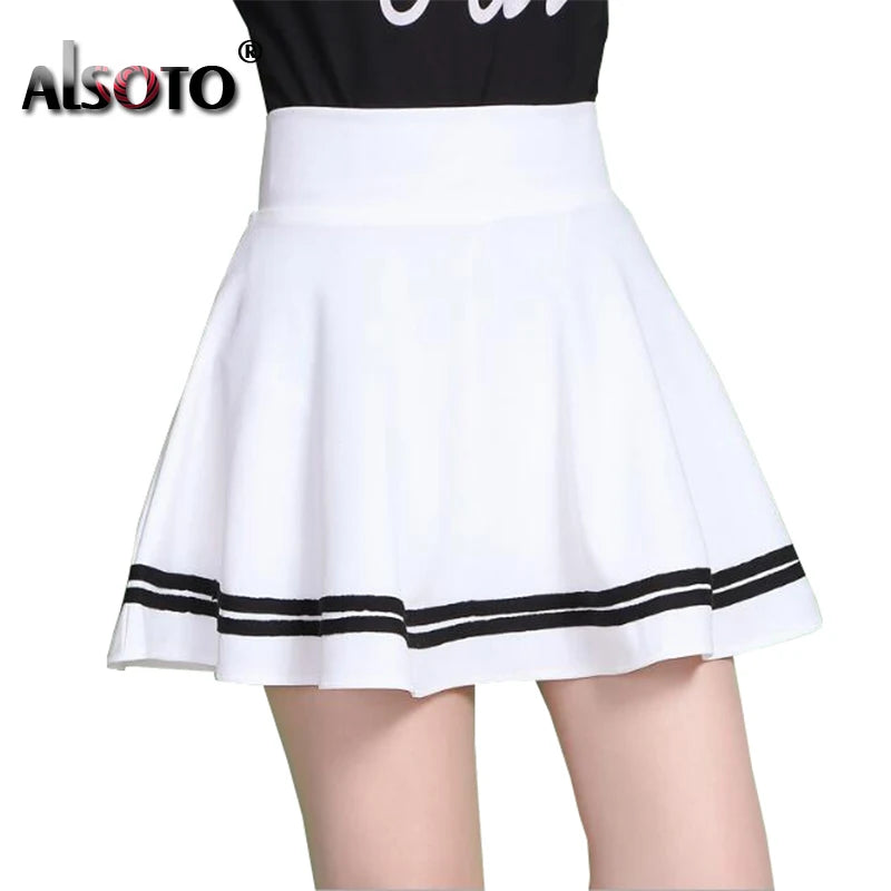 Summer 2025 Women Skirt Elastic Faldas Ladies Midi Skirts Pleated Black Sexy Stripe Girl Mini Short School Skirts saia feminina