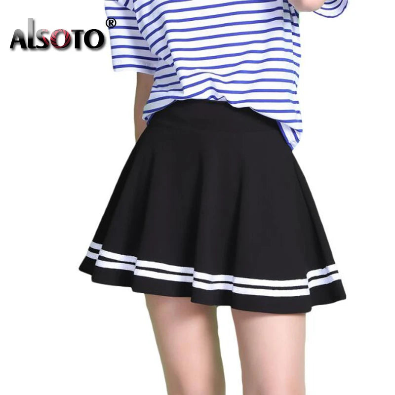 Summer 2025 Women Skirt Elastic Faldas Ladies Midi Skirts Pleated Black Sexy Stripe Girl Mini Short School Skirts saia feminina