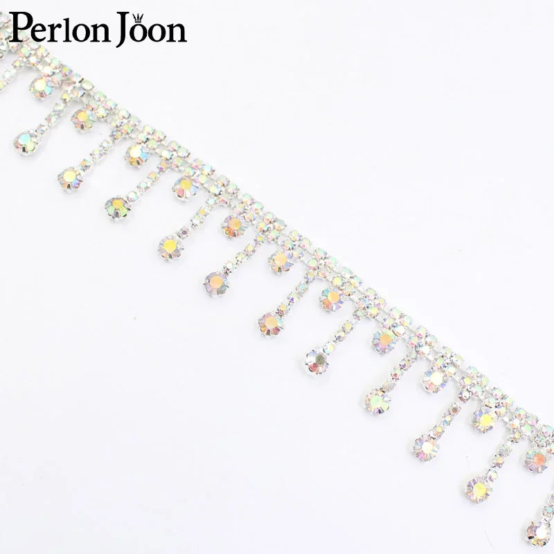 1 Yard Short tassel Pendant rhinestones trim fringe crystal metal chain  for dress,bag,shoes accessories ML004