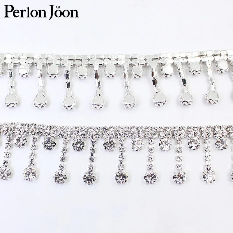1 Yard Short tassel Pendant rhinestones trim fringe crystal metal chain  for dress,bag,shoes accessories ML004