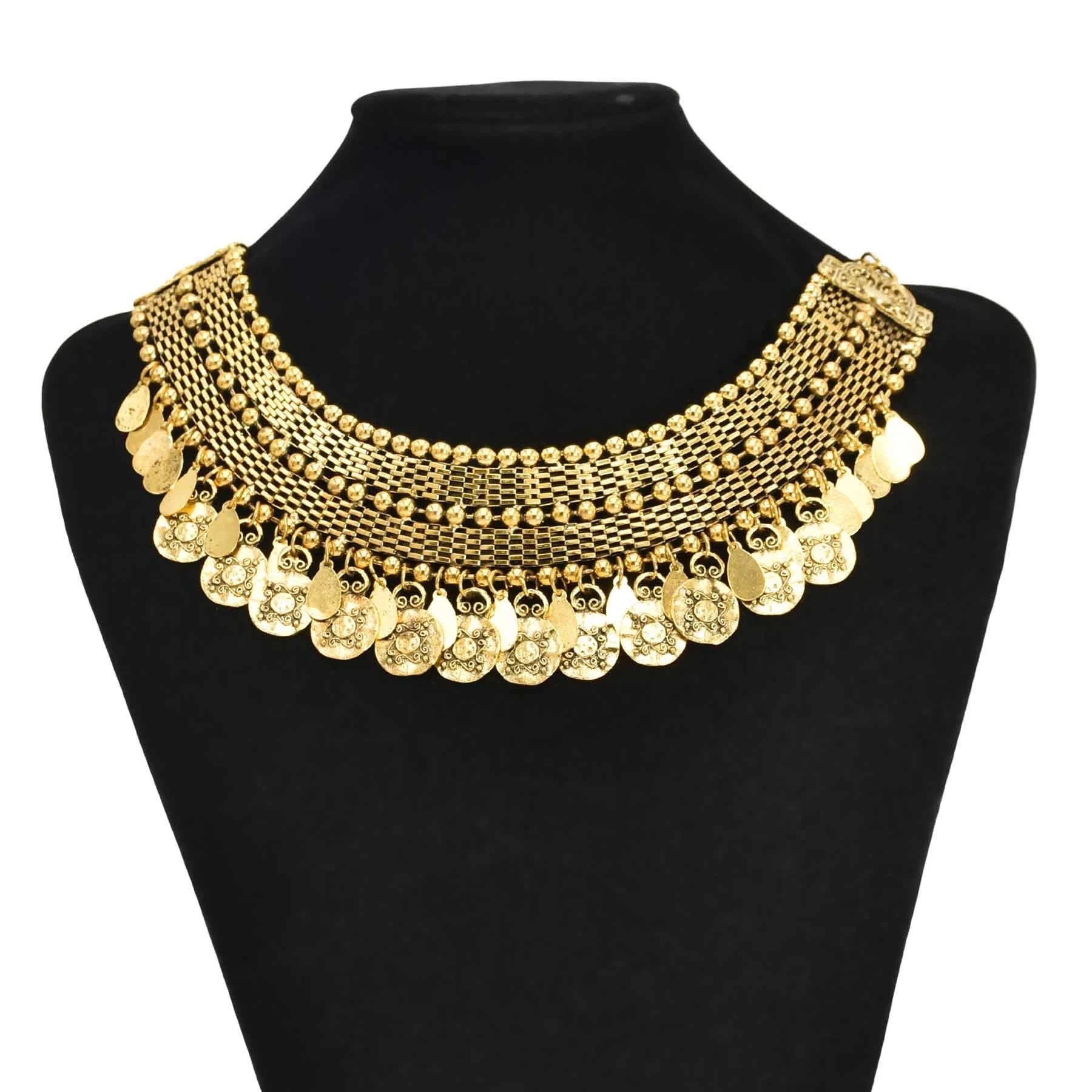 Turkish Ethnic Coin Choker Necklace Earrings for Women Vintage Gypsy Indian Afghan Dress Collar Statement Jewelry Sets