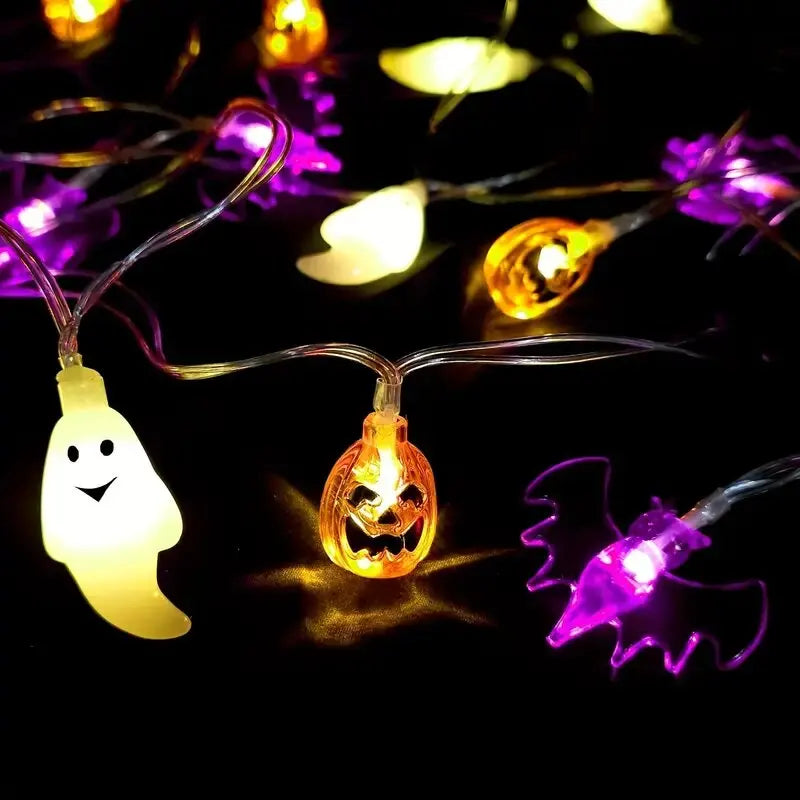 1PC Halloween String Light Battery Powered 3D Pumpkin Bat Ghost Lights Halloween Decoration Lamp For Party(Battery Not Included)