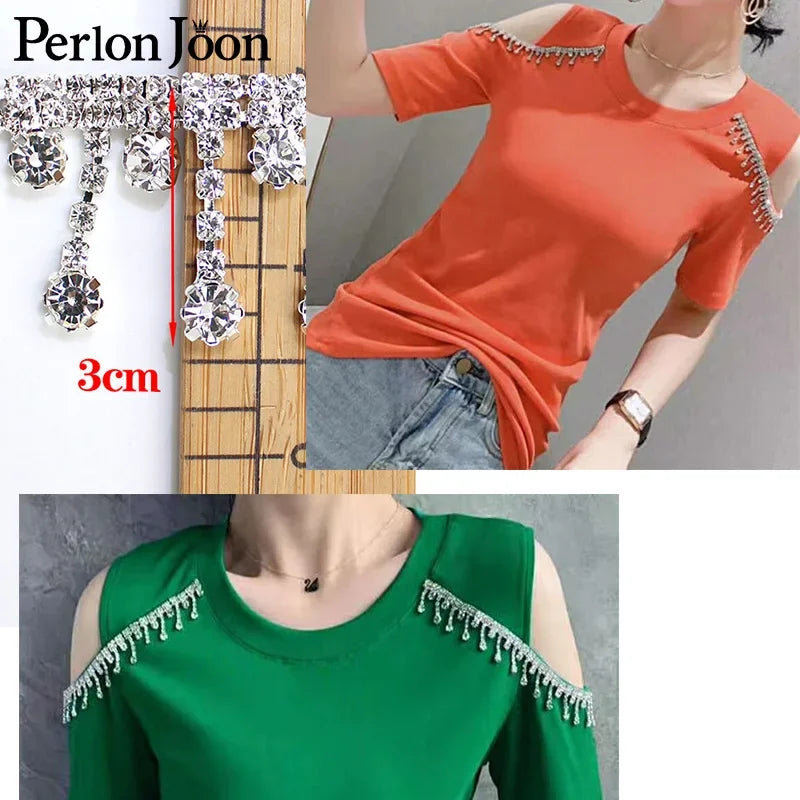 1 Yard Short tassel Pendant rhinestones trim fringe crystal metal chain  for dress,bag,shoes accessories ML004