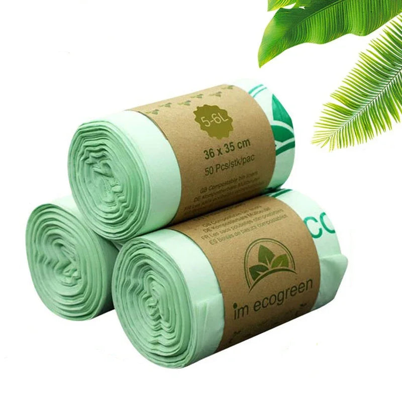50PCS 6/8/10/30L Biodegradable Garbage Bags Household Compostable Garbage Bags Thickened Breakpoint Easy To Tear Garbage Bags