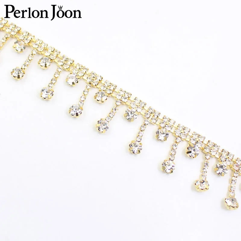 1 Yard Short tassel Pendant rhinestones trim fringe crystal metal chain  for dress,bag,shoes accessories ML004