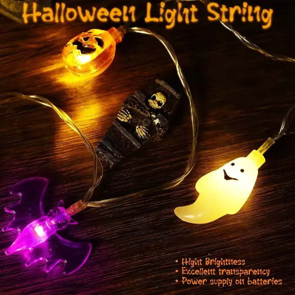 1PC Halloween String Light Battery Powered 3D Pumpkin Bat Ghost Lights Halloween Decoration Lamp For Party(Battery Not Included)