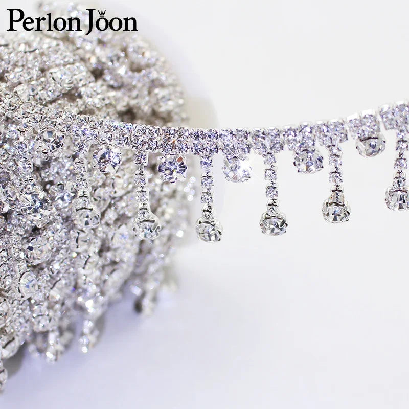 1 Yard Short tassel Pendant rhinestones trim fringe crystal metal chain  for dress,bag,shoes accessories ML004