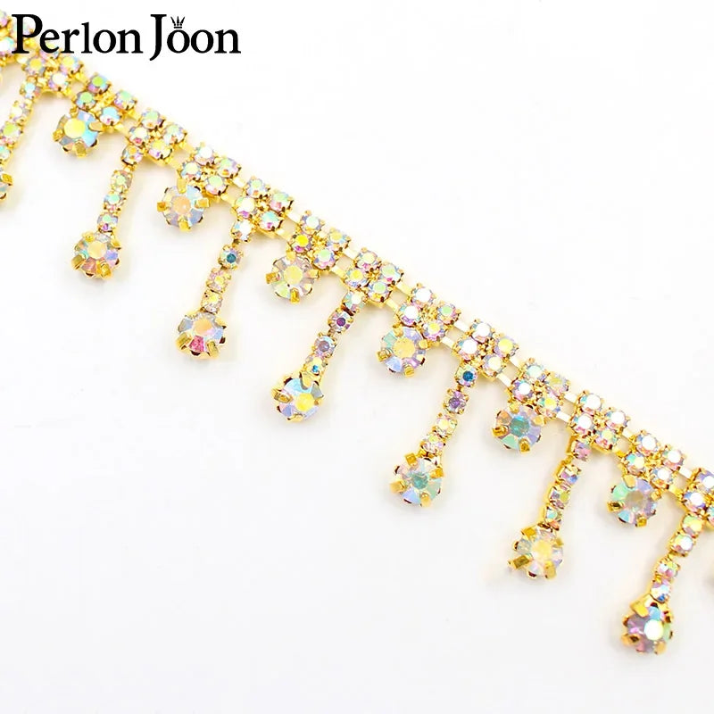 1 Yard Short tassel Pendant rhinestones trim fringe crystal metal chain  for dress,bag,shoes accessories ML004