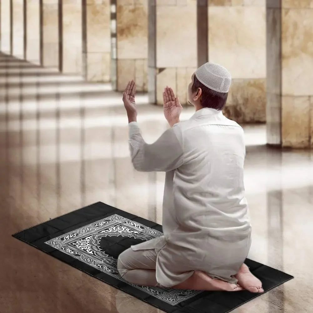 Prayer Rug Polyester Portable Braided Mats Simply Print with Compass In Pouch Travel Home New Style Mat Blanket 100x60cm