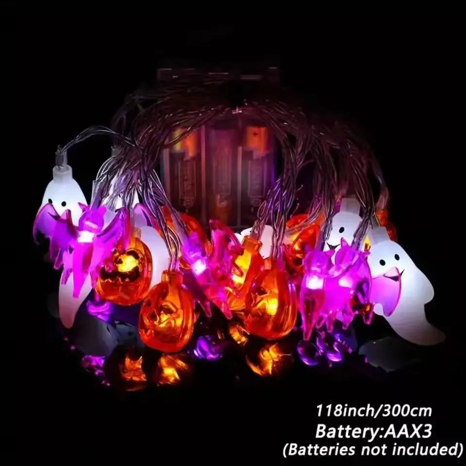 1PC Halloween String Light Battery Powered 3D Pumpkin Bat Ghost Lights Halloween Decoration Lamp For Party(Battery Not Included)