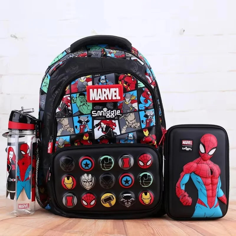 Genuine Australia Smiggle Marvel Superhero Iron Man Spiderman Boys Backpack Student Backpack Water Cup Lunch Bag Pen Box
