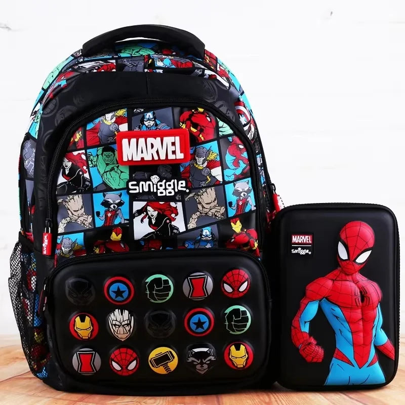 Genuine Australia Smiggle Marvel Superhero Iron Man Spiderman Boys Backpack Student Backpack Water Cup Lunch Bag Pen Box