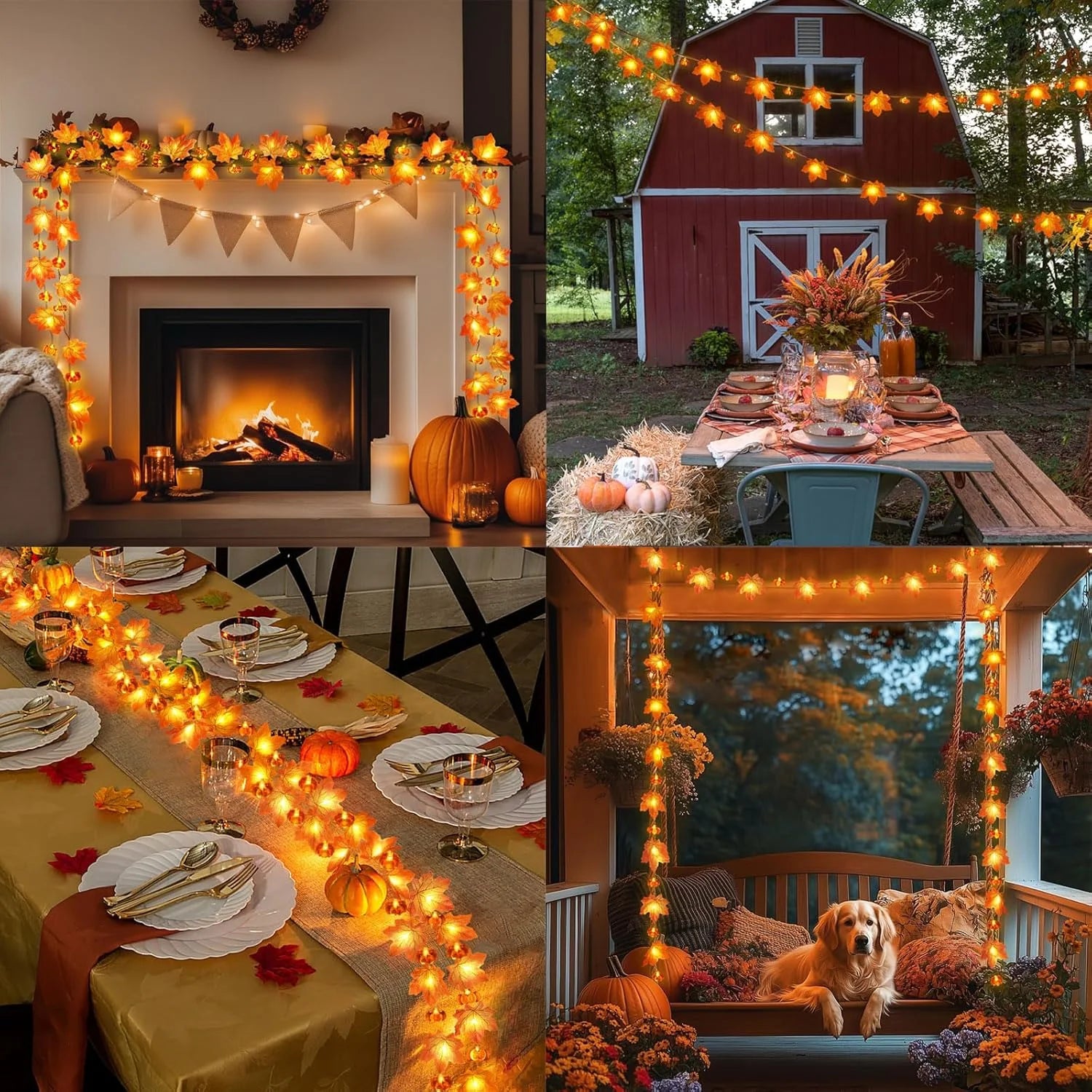 1pc Halloween 3D Pumpkin & Maple Leaves String Lights Decorative Lamp For Home Thanksgiving Harvest Autumn Indoor Festival Decor