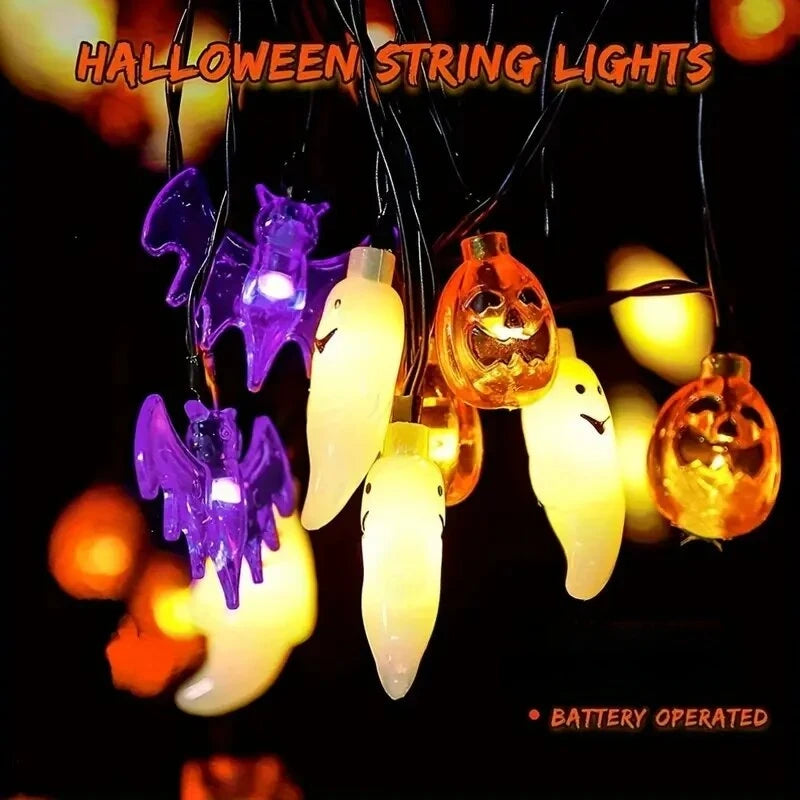 1PC Halloween String Light Battery Powered 3D Pumpkin Bat Ghost Lights Halloween Decoration Lamp For Party(Battery Not Included)