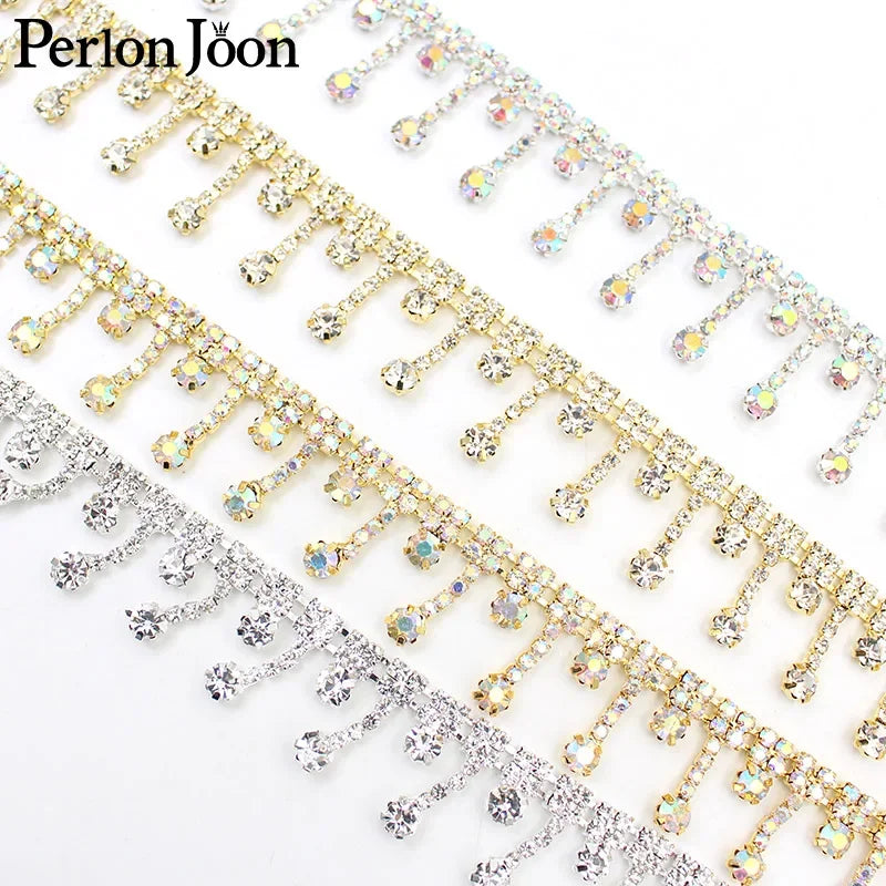 1 Yard Short tassel Pendant rhinestones trim fringe crystal metal chain  for dress,bag,shoes accessories ML004
