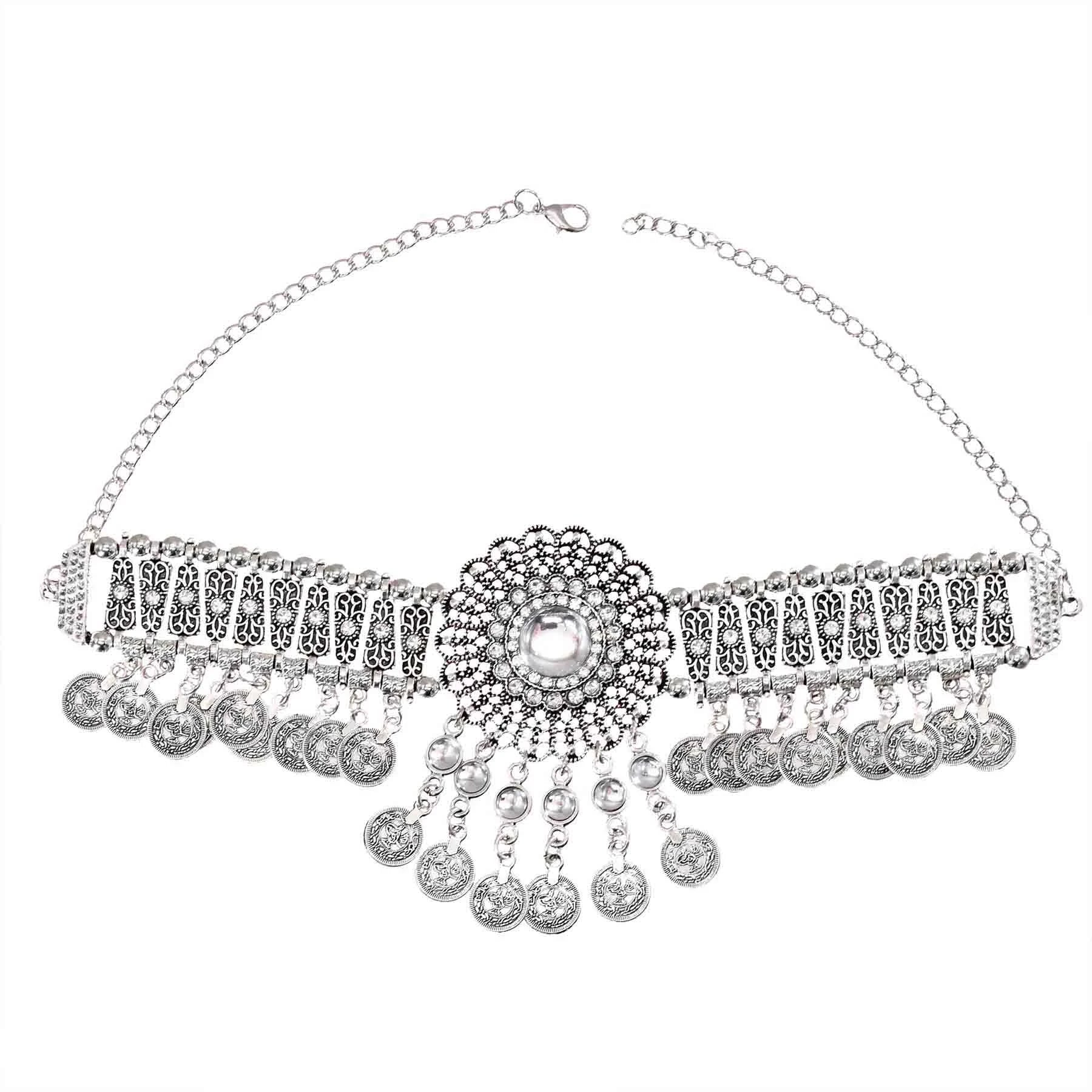 Turkish Ethnic Coin Choker Necklace Earrings for Women Vintage Gypsy Indian Afghan Dress Collar Statement Jewelry Sets