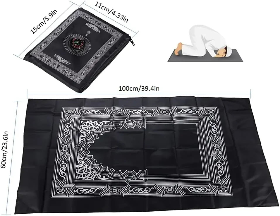 Prayer Rug Polyester Portable Braided Mats Simply Print with Compass In Pouch Travel Home New Style Mat Blanket 100x60cm