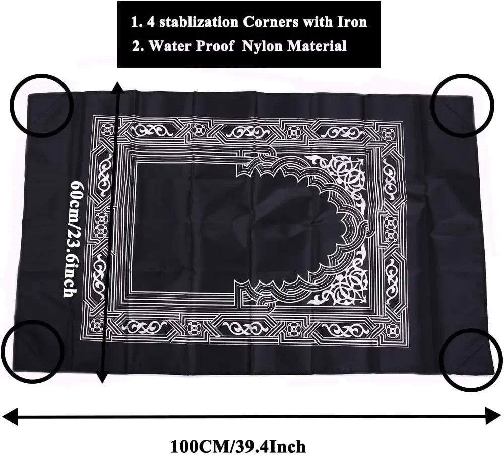 Prayer Rug Polyester Portable Braided Mats Simply Print with Compass In Pouch Travel Home New Style Mat Blanket 100x60cm