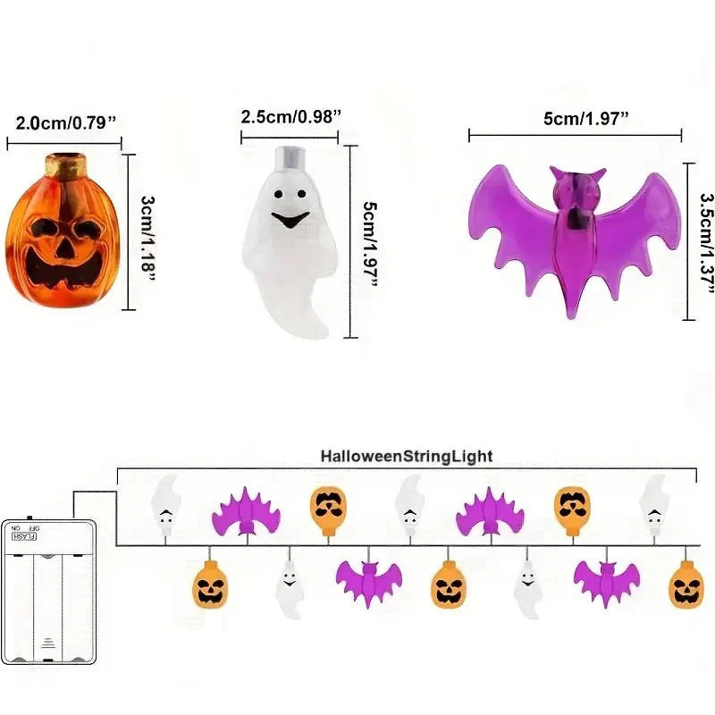 1PC Halloween String Light Battery Powered 3D Pumpkin Bat Ghost Lights Halloween Decoration Lamp For Party(Battery Not Included)