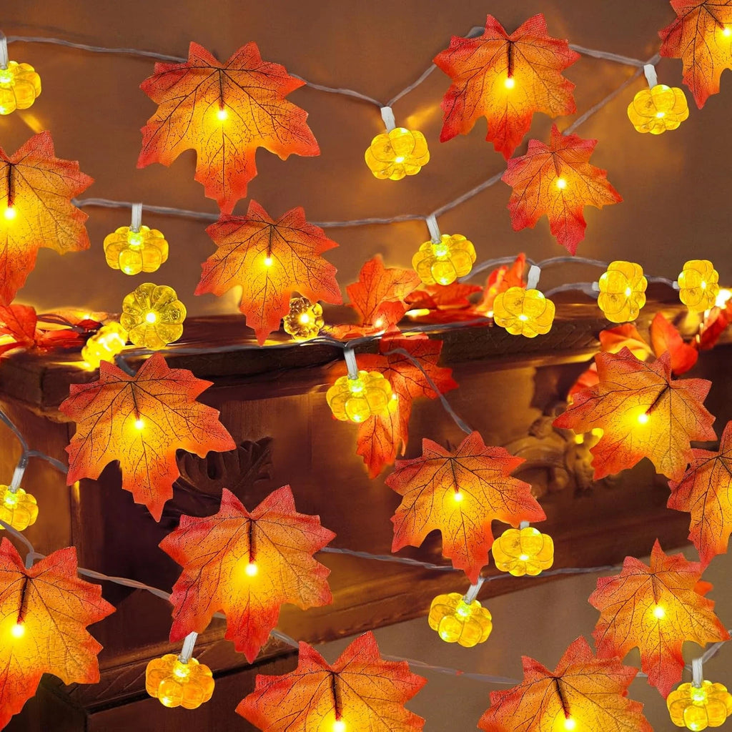 1pc Halloween 3D Pumpkin & Maple Leaves String Lights Decorative Lamp For Home Thanksgiving Harvest Autumn Indoor Festival Decor