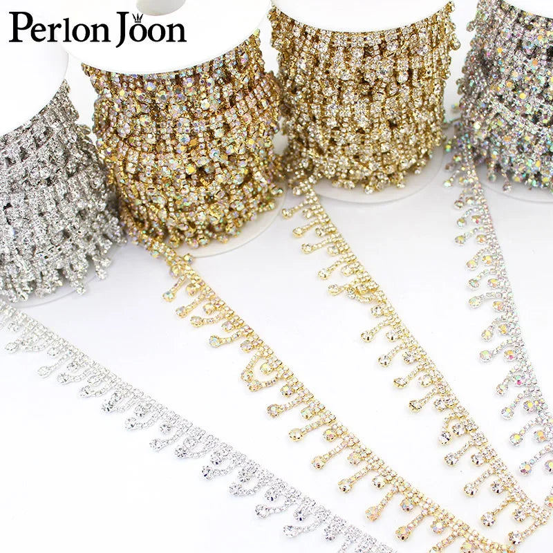 1 Yard Short tassel Pendant rhinestones trim fringe crystal metal chain  for dress,bag,shoes accessories ML004